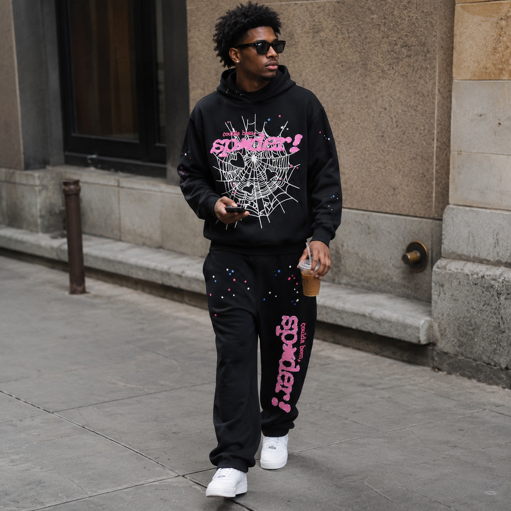 Sp5der “Coulda Been Spider!” Hoodie & Sweatpants Set Black/Pink