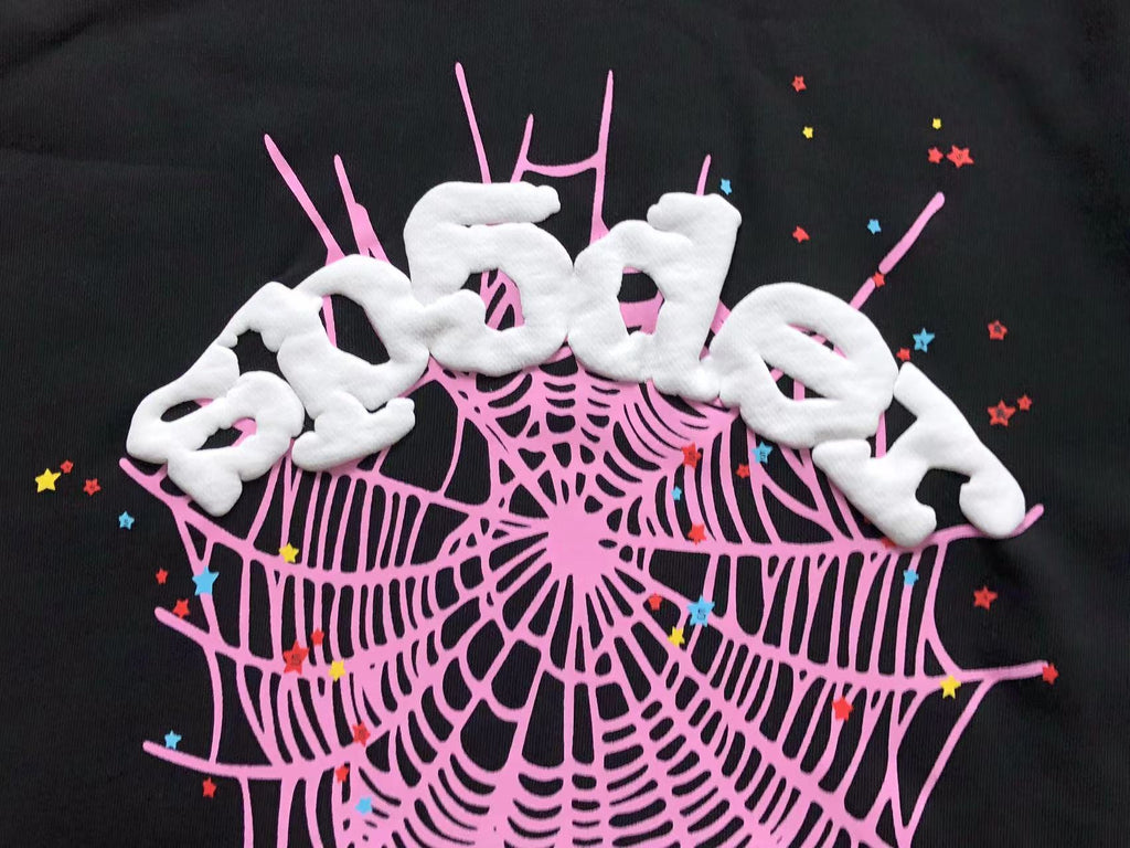 Sp5der Worldwide Web Hoodie Black / Pink