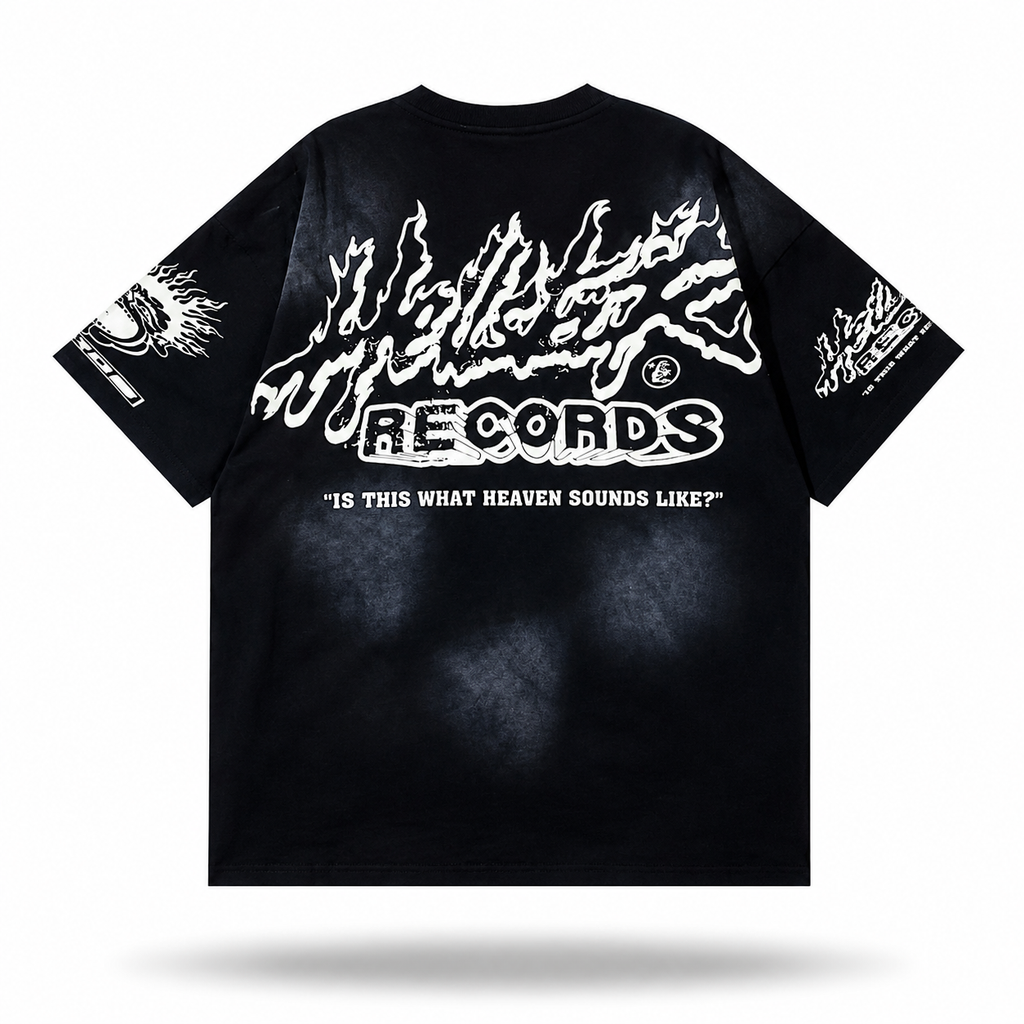 Hellstar In Flames Acid Wash Boxy Tee — Charcoal
