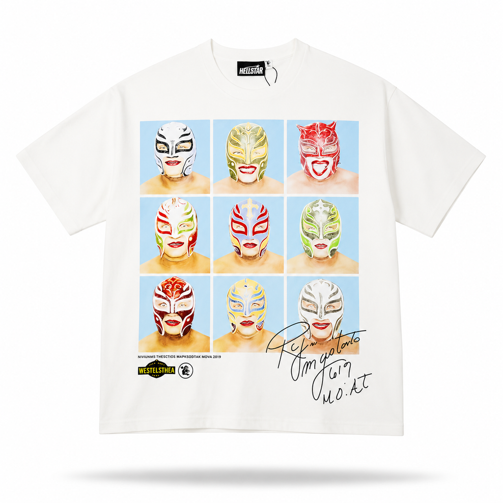 Hellstar Lucha Mask Grid T-Shirt – White