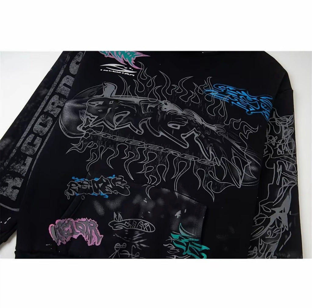 Hellstar Records Flame Hoodie Black - Original