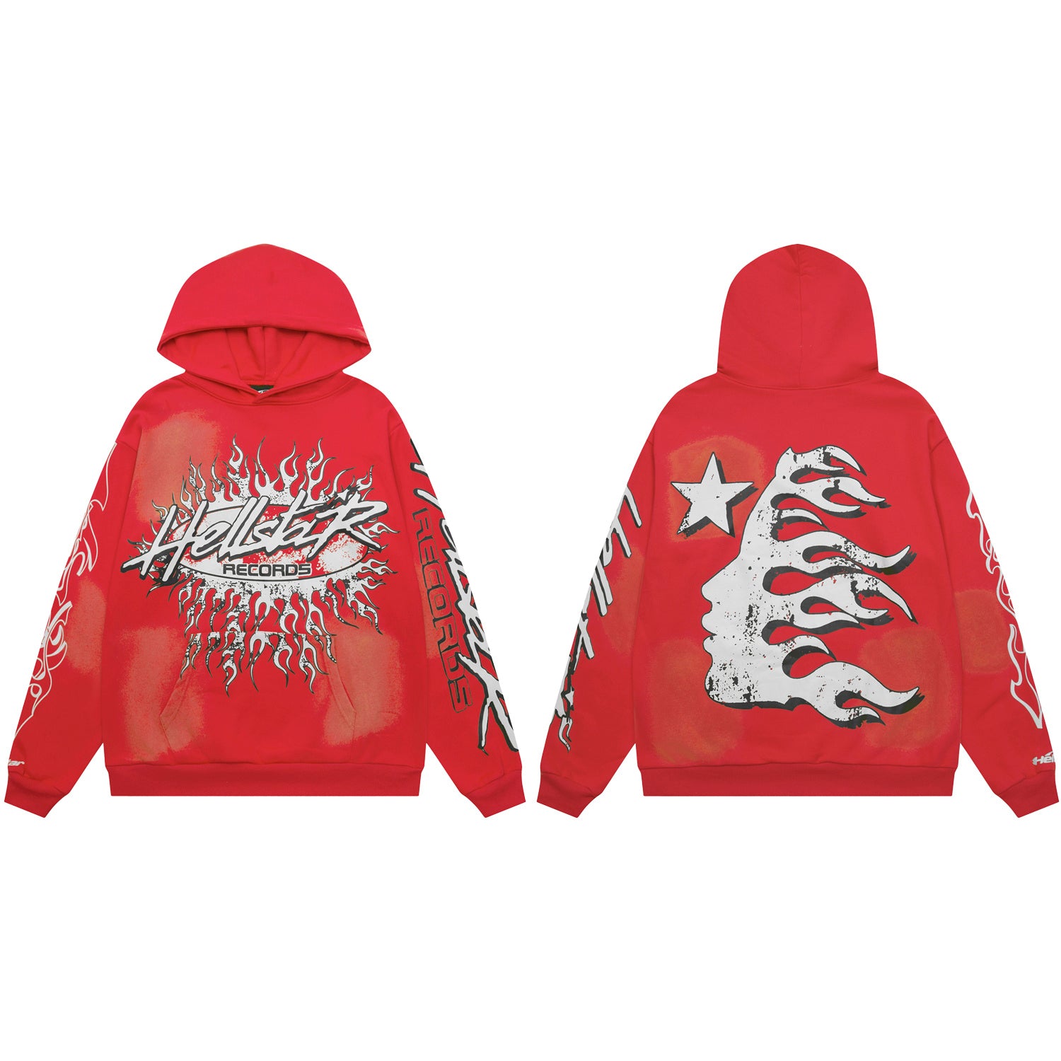 Hellstar "Records" Flame Oversized Hoodie – Red