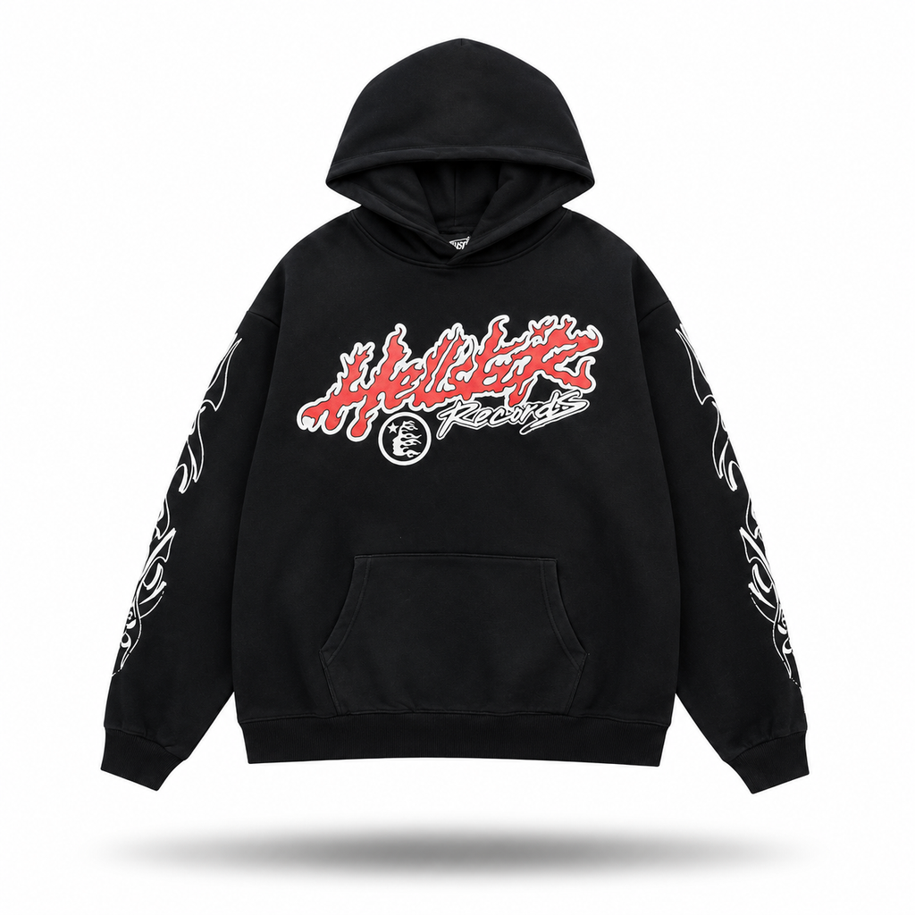 Hellstar "Records" Pastel Pink Flame Hoodie — Black