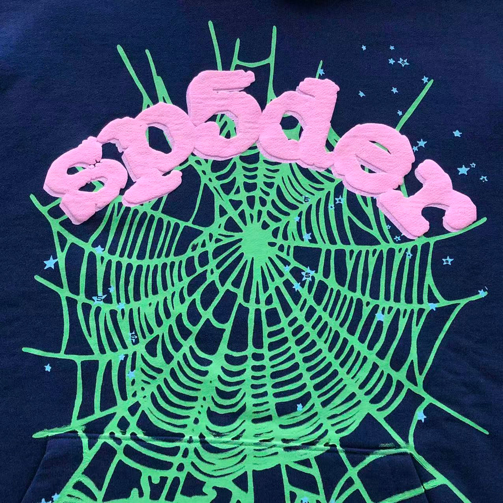 Sp5der P*nk Hoodie (Navy Blue/Green Web)⁠