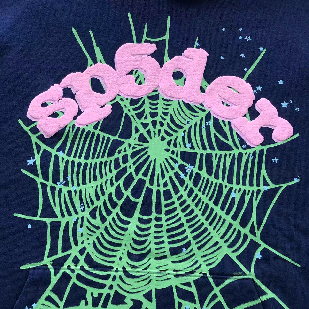 Sp5der P*nk Hoodie (Navy Blue/Green Web)⁠