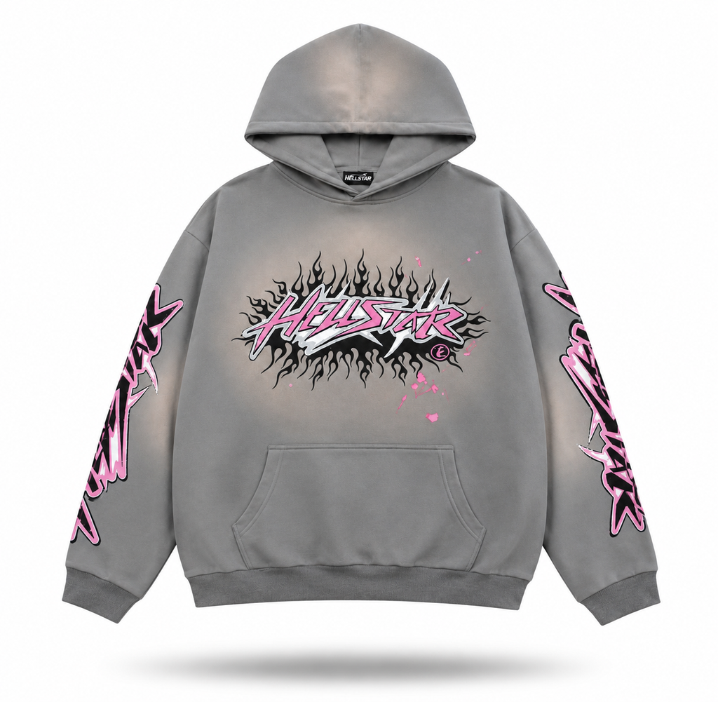 Hellstar Flame Badge Hoodie / Washed Grey