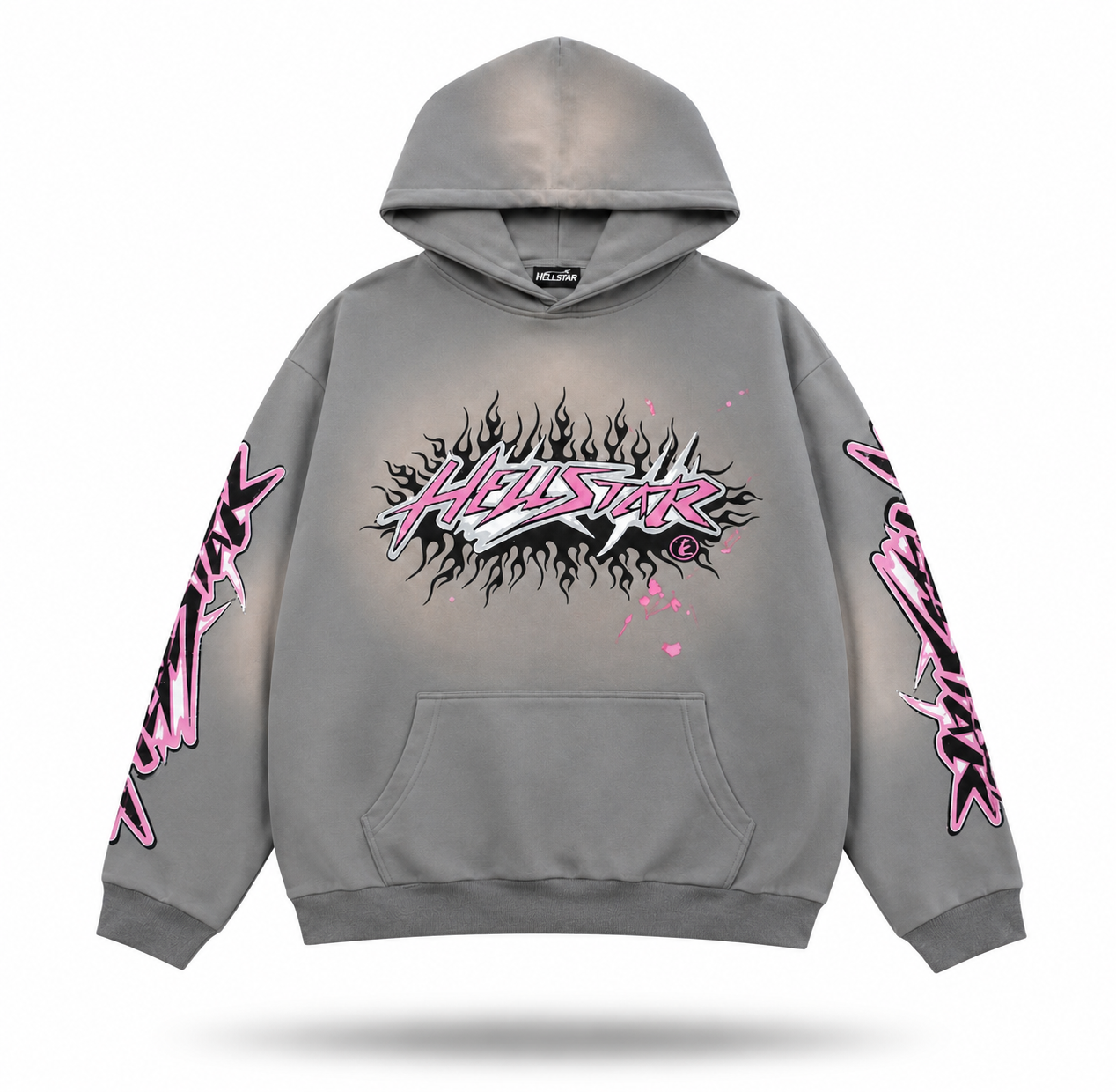 Hellstar Flame Badge Hoodie / Washed Grey