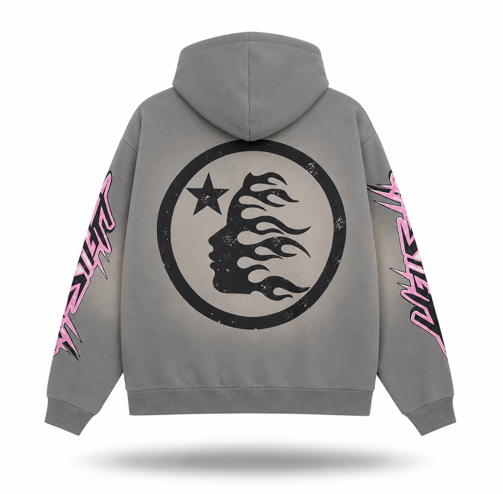 Hellstar Flame Badge Hoodie / Washed Grey