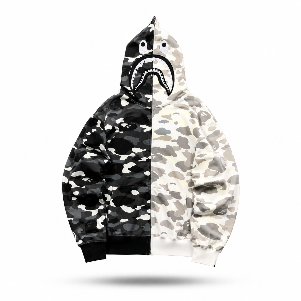 BAPE Shark Split Camo Hoodie Black & White