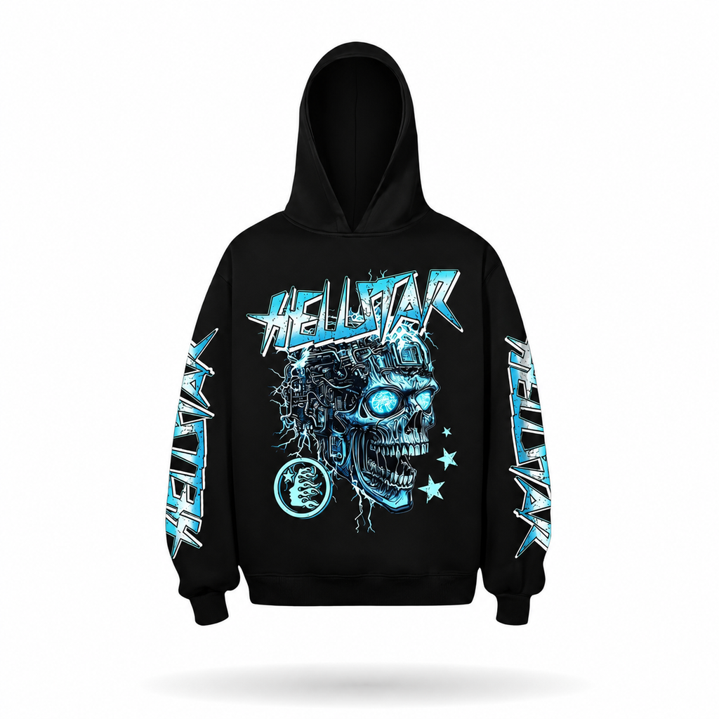 Hellstar Cyber Skull Hoodie Black Blue
